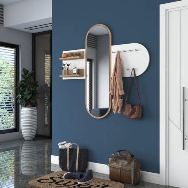 Grand Miroir Avec Étagères Et Porte-Manteaux