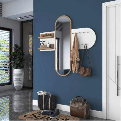 Grand Miroir Avec Étagères Et Porte-Manteaux