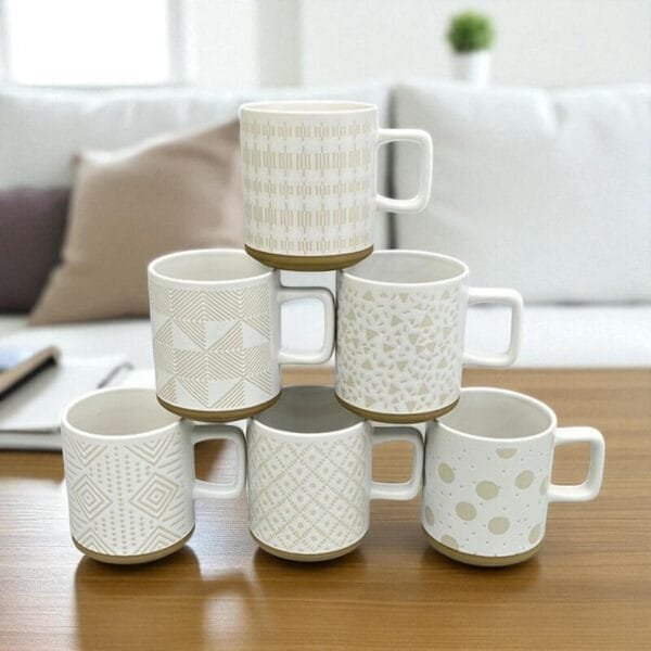 Tasse À Motif Beige 400ml (Lot De 6)