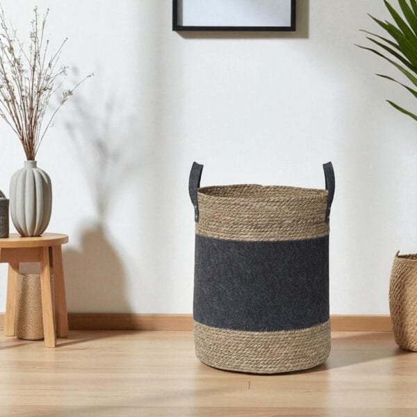Panier À Linge Jute/Gris 49cm